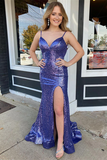 Promfast Purple Long Mermaid Prom Dresses with Slit Formal Dresses HZ0527