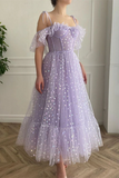 Promfast A line Off the shoulder Tea Length Prom Dress Applique Homecoming Dress HZ0527