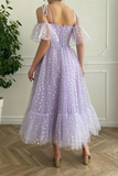 Promfast A line Off the shoulder Tea Length Prom Dress Applique Homecoming Dress HZ0527