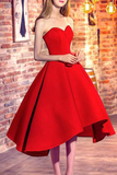 Promfast Chic A line Sweetheart Red Pretty Satin Prom Dress High Low Evening Party Dress HZ0527