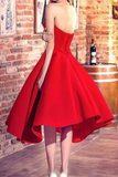 Promfast Chic A line Sweetheart Red Pretty Satin Prom Dress High Low Evening Party Dress HZ0527