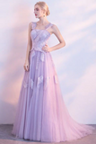 Promfast Chic Lilac Prom Dress A line Applique Modest Long Prom Dress Evening Dress HZ0527