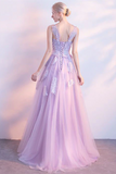 Promfast Chic Lilac Prom Dress A line Applique Modest Long Prom Dress Evening Dress HZ0527
