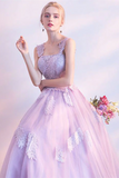 Promfast Chic Lilac Prom Dress A line Applique Modest Long Prom Dress Evening Dress HZ0527