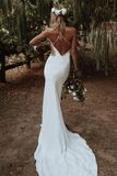 Promfast Simple Spaghetti Straps Mermaid Beach Wedding Dress, Elegant Bridal Dress HZ0527
