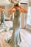 Promfast Gray Green Satin Mermaid Bridesmaid Dresses With Sweep Train HZ0527