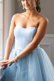 Promfast Light Blue Strapless A Line Lace up Short Homecoming Dress HZ0527