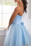 Promfast Light Blue Strapless A Line Lace up Short Homecoming Dress HZ0527