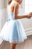 Promfast Light Blue Strapless A Line Lace up Short Homecoming Dress HZ0527