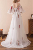 Promfast Beautiful A line Off the Shoulder Wedding Dresses, Appliques Prom Dresses HZ0527