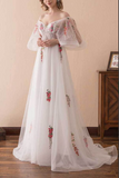 Promfast Beautiful A line Off the Shoulder Wedding Dresses, Appliques Prom Dresses HZ0527