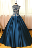 Promfast Chic Prom Dresses Appliques High Neck Ball Gown Long Prom Dress Evening Dress HZ0527