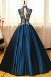 Promfast Chic Prom Dresses Appliques High Neck Ball Gown Long Prom Dress Evening Dress HZ0527