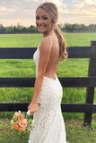 Promfast Stunning Mermaid Spaghetti Straps Lace Long Prom Dress Evening Dresses HZ0527