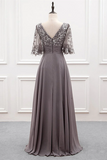 Promfast A line Chiffon Half Sleeves Cheap Mother of the Bride Dresses With Sequins HZ0527