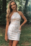 Promfast Glitter White Sequins Short Homecoming Dress,Graduation Dresses HZ0527