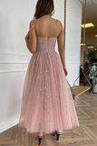 Promfast Straps Tea Length Pink Prom Dresses Tulle Homecoming Dresses HZ0527