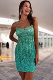 Promfast Sweet Scoop Neck Sage Green Sequins Short Homecoming Dresses HZ0527