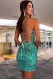 Promfast Sweet Scoop Neck Sage Green Sequins Short Homecoming Dresses HZ0527