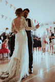 Promfast Elegant Long Sleeves V back Lace Long Sleeves Wedding Dress HZ0527