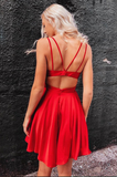 Promfast Red A line V neck Spaghetti Straps Homecoming Dresses, Graduation Dress HZ0527