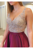 Promfast Burgundy See Through Beaded Homecoming Dresses with Pockets HZ0527