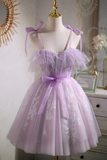 Promfast Sweet Purple A line Short Prom Dress Homecoming Dress with Ribbon HZ0527