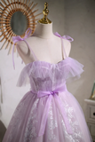 Promfast Sweet Purple A line Short Prom Dress Homecoming Dress with Ribbon HZ0527