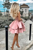 Promfast Blush Pink A line One Shoulder Homecoming Dresses, Short Prom Dresses HZ0527