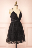 Promfast Black Lace Straps A-line Short Party Dress Lace Homecoming Dresses HZ0527