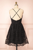 Promfast Black Lace Straps A-line Short Party Dress Lace Homecoming Dresses HZ0527