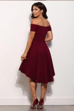 Promfast A Line Off Shoulder High Low Burgundy Short Prom Dress, Burgundy Graduation Dress, Homecoming Dress HZ0527