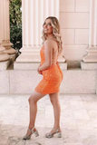 Promfast Orange Sparkly Tight Homecoming Dress, Bodycon Backless Short Prom Dress HZ0527