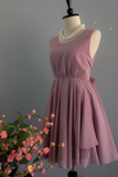 Promfast Backless Dusty Rose Homecoming Dresses Chiffon Short Bridesmaid Dress HZ0527