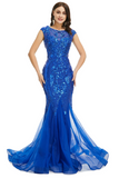 Promfast Blue Scoop Sequins Long Prom Formal Dress HZ0527