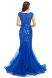 Promfast Blue Scoop Sequins Long Prom Formal Dress HZ0527