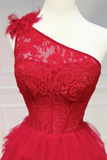 One Shoulder Red Lace Prom Dresses, Evening Dresses HZ0527