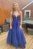 Sparkly V Neckline Sweep Train A Line Prom Dresses Evening Gowns HZ0527