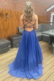 Sparkly V Neckline Sweep Train A Line Prom Dresses Evening Gowns HZ0527