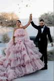 Gorgeous Pink Layers Tulle Ball Gown Wedding Dresses, Bridal Gown HZ0527