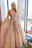 Tulle A Line Beaded Prom Dresses With Lace Appliques, Formal Dresses HZ0527