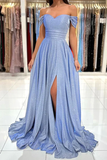 Off The Shoulder Shiny Blue Long Prom Dresses Formal Dress HZ0527