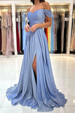 Off The Shoulder Shiny Blue Long Prom Dresses Formal Dress HZ0527
