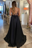 Classic Detachable A Line V Neck Sequins Black Tulle Prom Formal Gown HZ0527