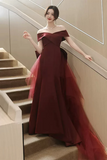Elegant Off Shoulder Mermaid Burgundy Long Prom Dress, Mermaid Burgundy Formal Dress HZ0527