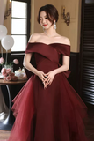 Elegant Off Shoulder Mermaid Burgundy Long Prom Dress, Mermaid Burgundy Formal Dress HZ0527