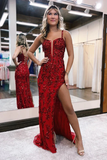 Mermaid Corset Back Split Prom Evening Dress With Beading And Sequin HZ0527