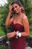 Sweetheart Mermaid Burgundy Lace Prom Dress Strapless Evening Dress HZ0527