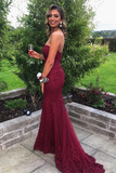 Sweetheart Mermaid Burgundy Lace Prom Dress Strapless Evening Dress HZ0527