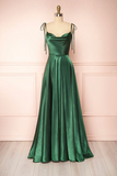 Simple Satin Long A Line Prom Dress, Spaghetti Straps Evening Dress HZ0527